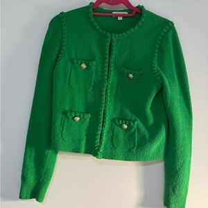 Jcrew Green Cropped Cardigan with gold Buttons